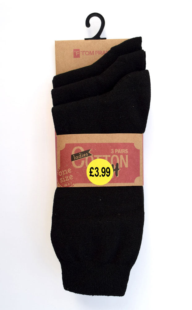 Ladies Cotton Socks - Black - 3prs