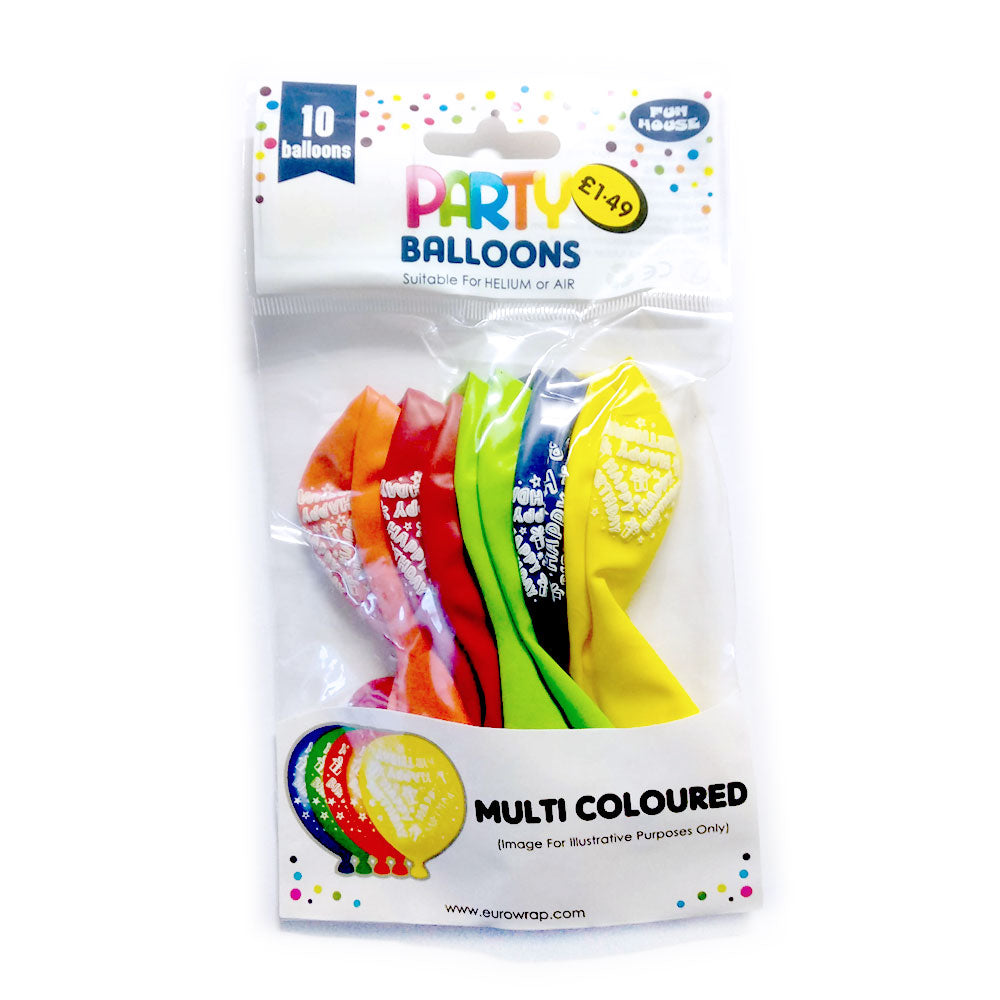 Balloons with Happy Birthday Design - Assorted Colours - 10pcs
