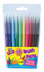 Felt Tip Brush Pens - Assorted Colours - 10pcs