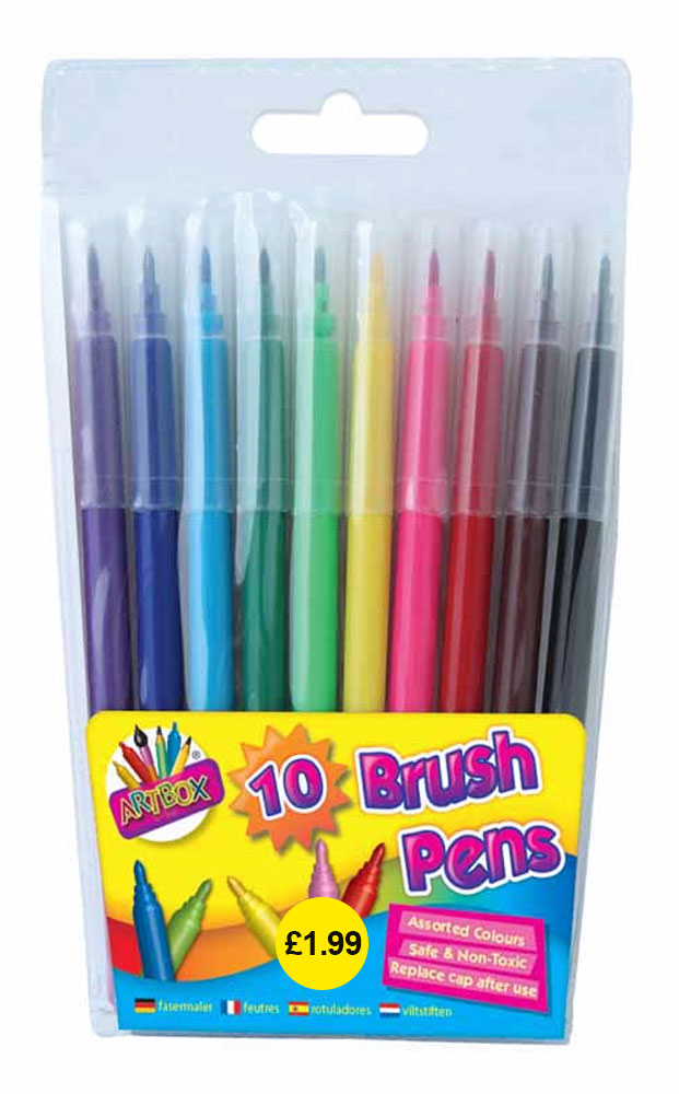Felt Tip Brush Pens - Assorted Colours - 10pcs