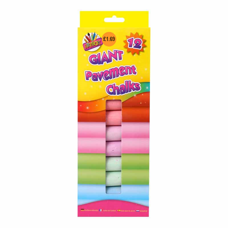 Giant Pavement Chalks - Assorted Colours - 12pcs