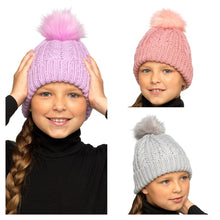 Load image into Gallery viewer, Girls Chunky Knit Bobble Hat - Assorted Colours/Sizes
