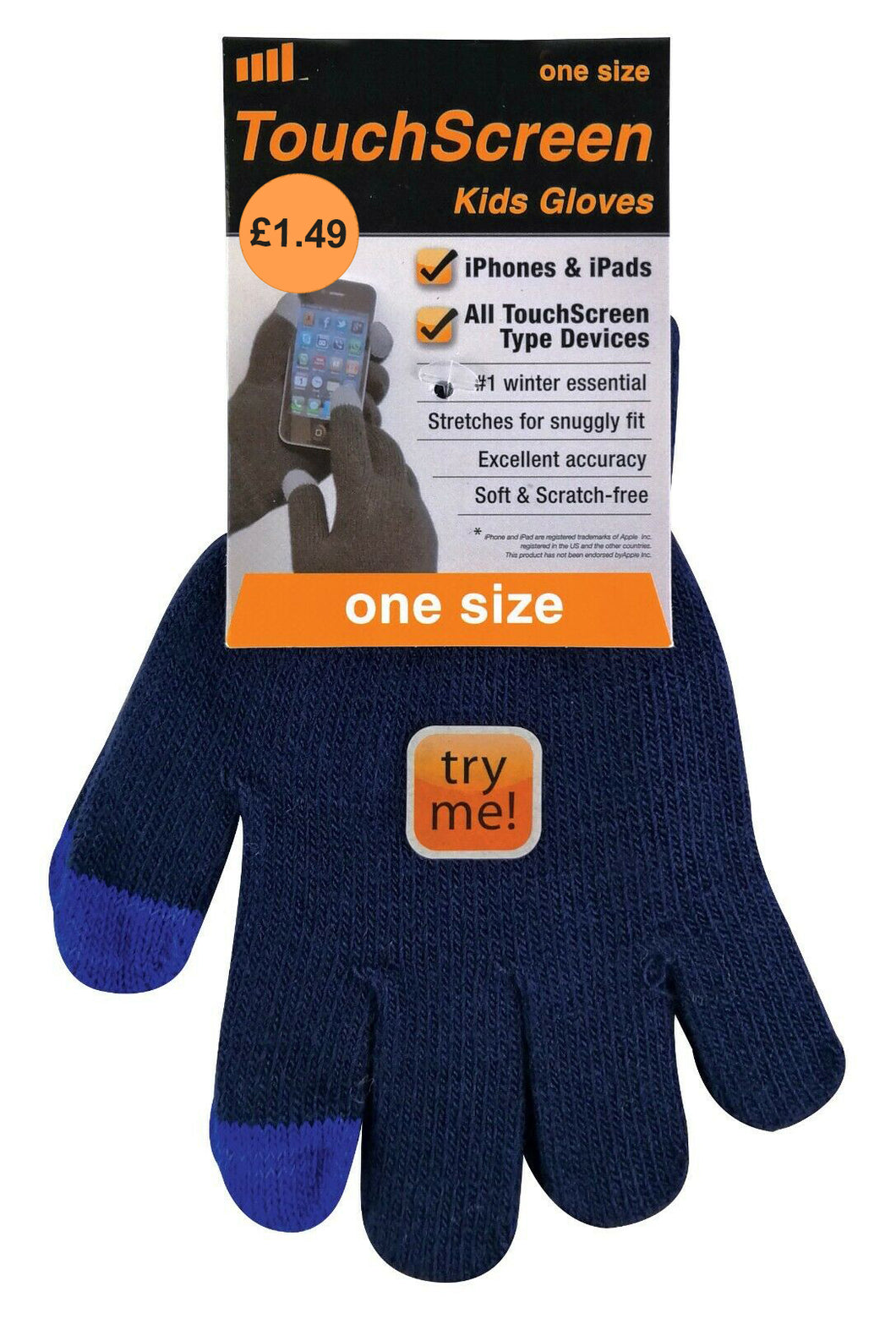 Kids Phone Touch Screen Stretch Gloves (One Size) - Assorted Colours