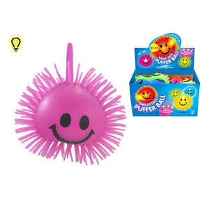 Light Up Smiley Face Puffer Ball in Display Box - Assorted Colours