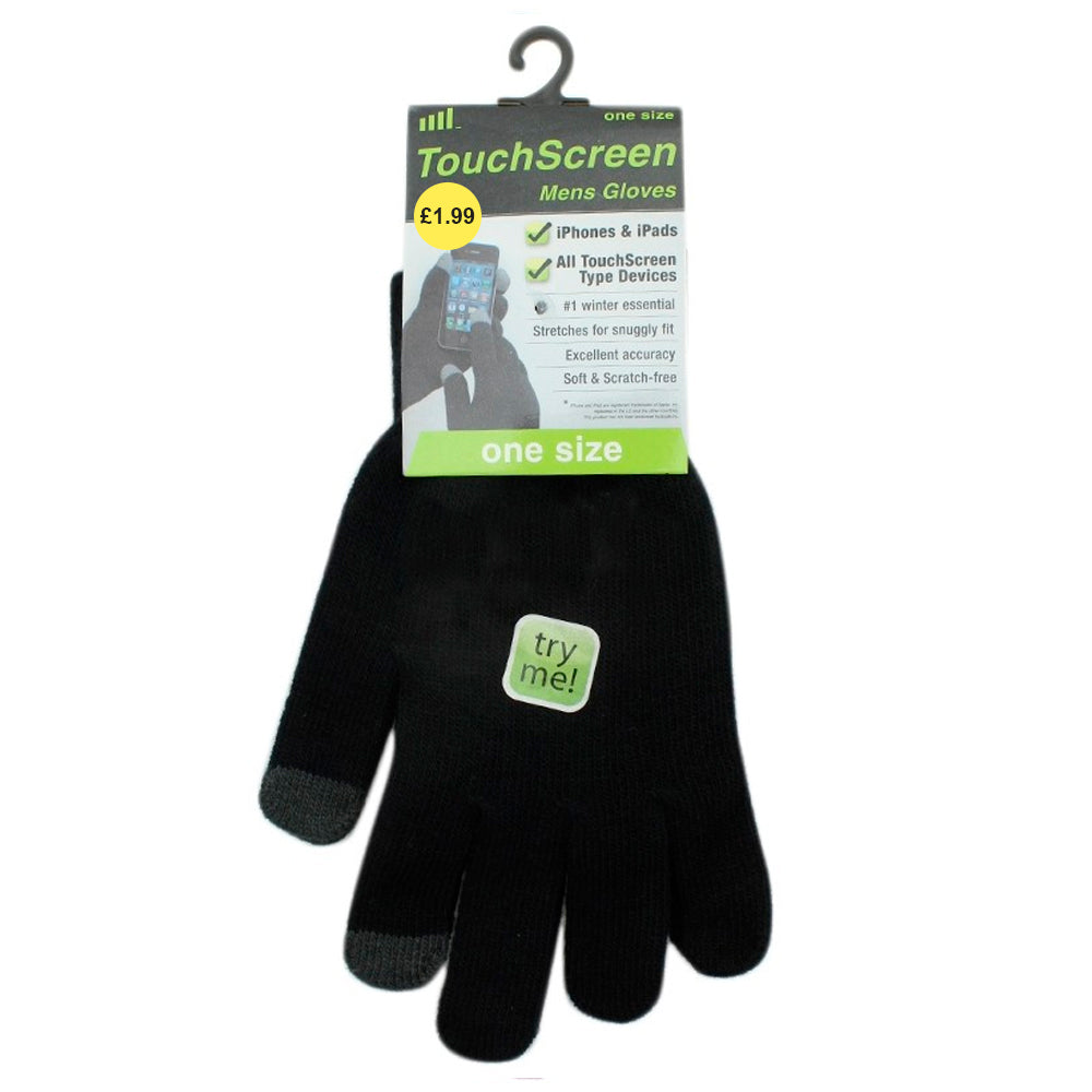 Mens Phone Touch Screen Magic Stretch Gloves (One Size) - Black