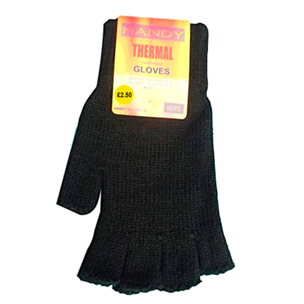 Mens Thermal Stretch Fingerless Gloves with Spandex (One Size) - Black