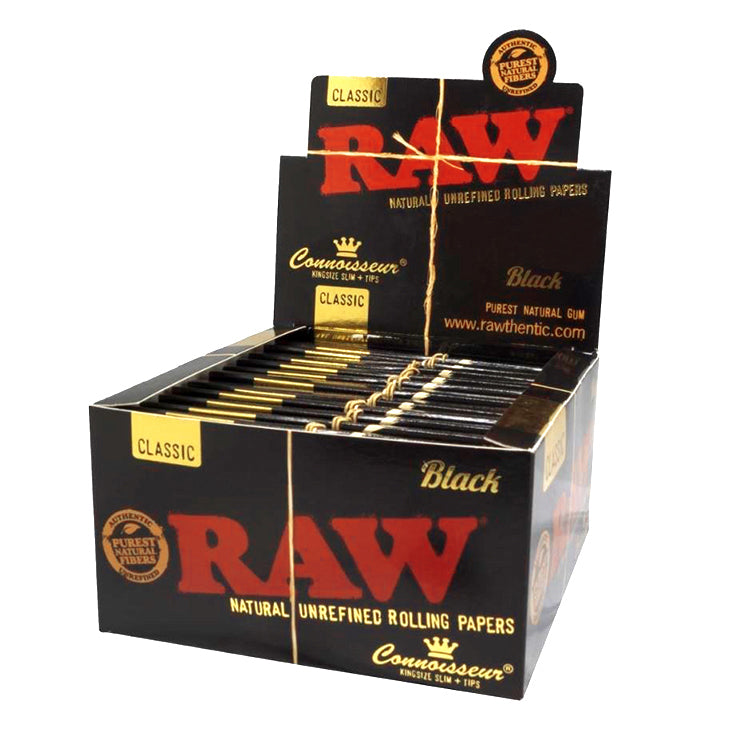 Raw Black Papers Kingsize Slim + Tips in Display Box