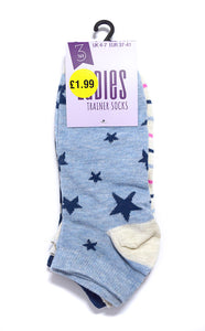 Ladies Trainer Socks - Assorted Designs (Stars) - 3prs