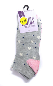 Ladies Trainer Socks - Assorted Designs (Stars) - 3prs