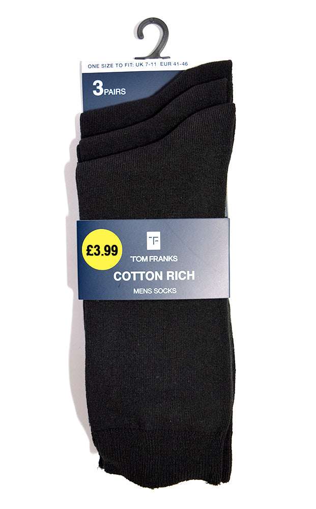 Mens Cotton Socks - Black - 3prs