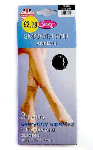 Smooth Knit Anklets by Silky in Black UK Wholesale Hosiery